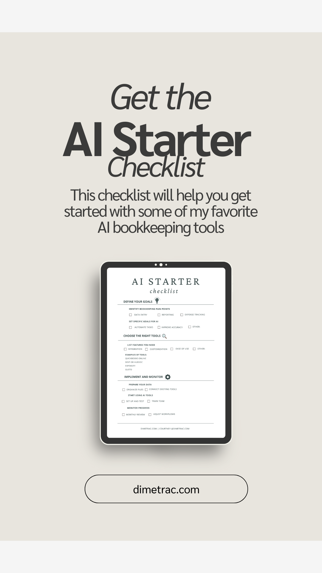 Checklist to help business owners bein using AI for their bookkeeping